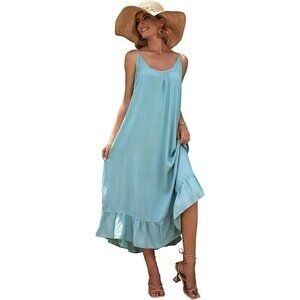 Women's Boho Maxi Dress – V-Neck, Adjustable‎ Straps, Pockets